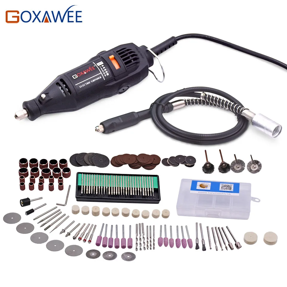 GOXAWEE 220V Электрический мини-дрель гравер переменная Скорость роторный с гибким валом 181 шт. аксессуары Мощность инструменты для Dremel