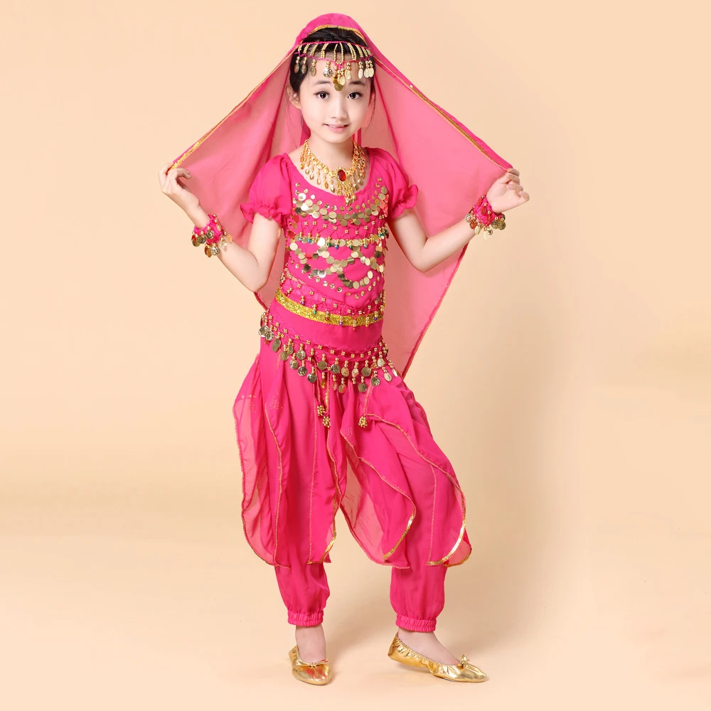 Детский индийский костюм для танца живота комплект из 5 предметов (топ + брюки