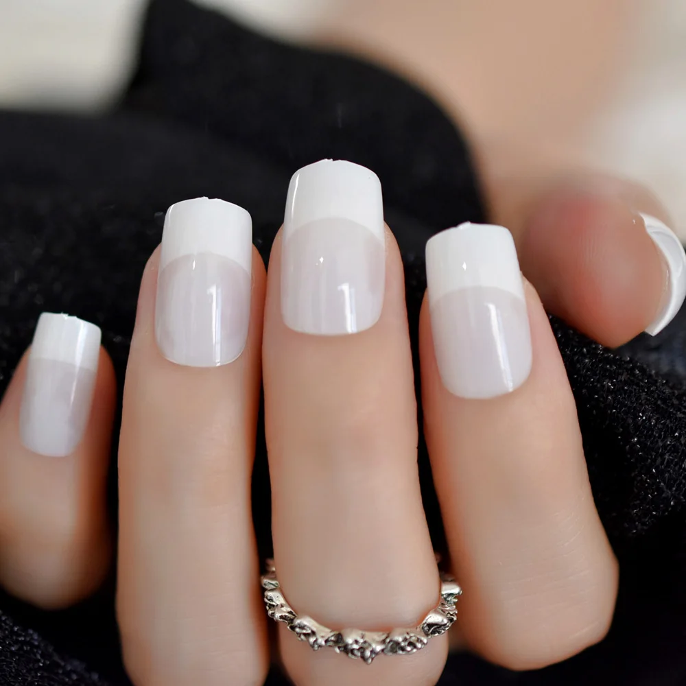 Желейный нефрит белые накладные ногти во французском стиле 24 шт. квадратные для
