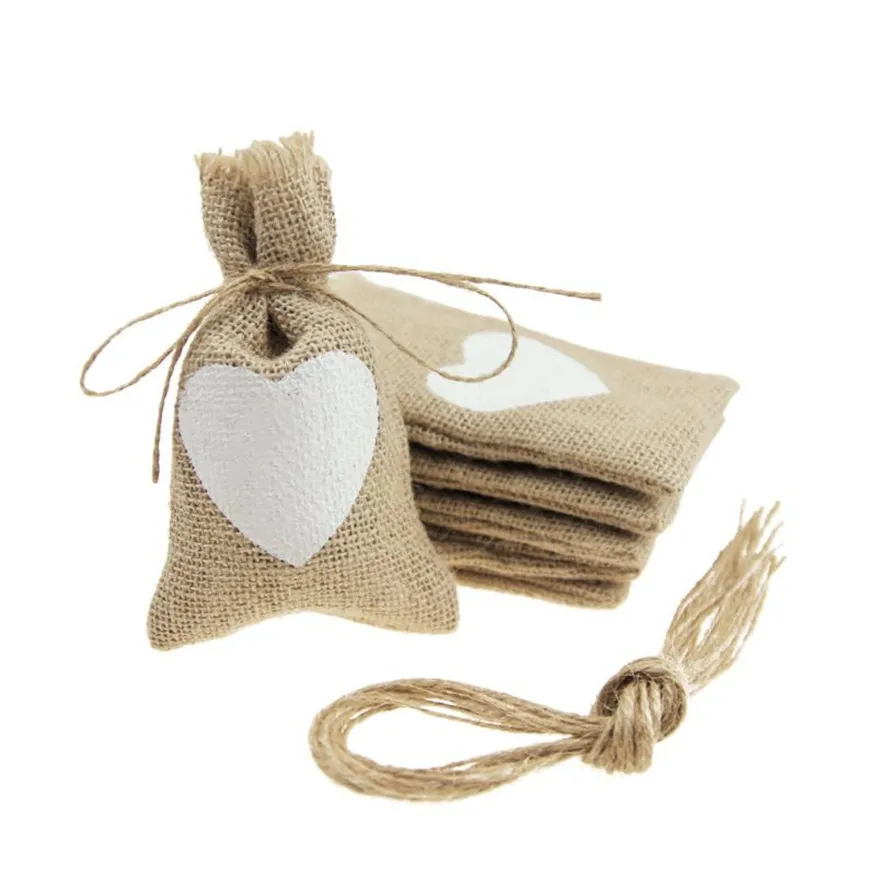 Горячие подарки конфеты сумки 10 шт натуральный джутовый мешок мешковины