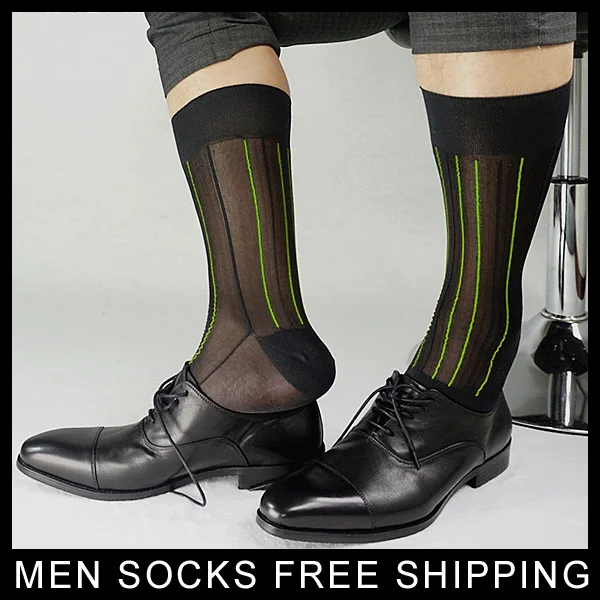 Полосатые мужские прозрачные шелковые носки жаккардовые сексуальные деловые