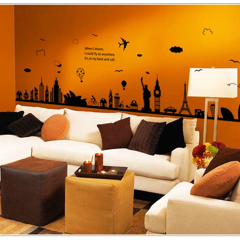 Hot Sale Eiffel Tower Sydney Greek City Building Baseboard Sticker Wall for House Decoration Living Room Mural Art | Дом и сад