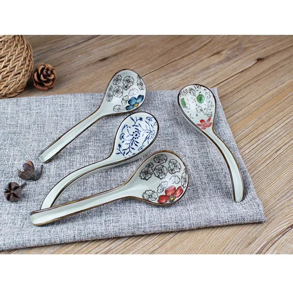 4 шт. ложки с длинной ручкой крючок Ложка Hand Made посуда в китайском стиле цветочным