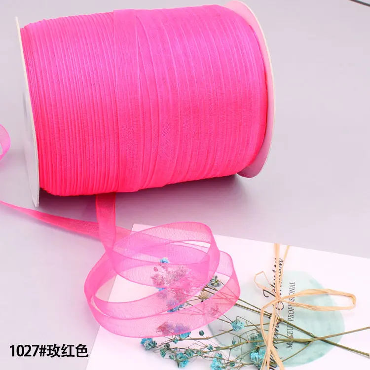 10 мм ленты из органзы(10 м/лот) DIY повязка на голову заколки бант Материал Рождество Хэллоуин упаковка для свадебного подарка ленты - Цвет: Розово-красный