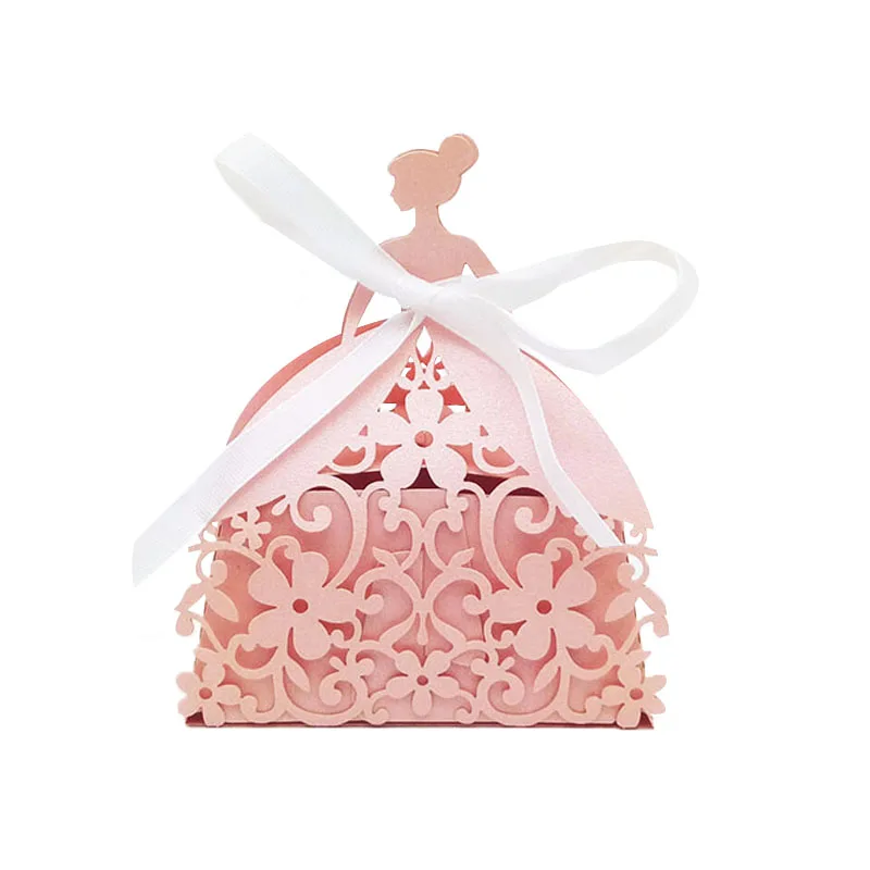 pink 50 шт., лазерная резка, коробка для конфет для жениха, кружевная Подарочная коробка с цветами, Свадебные вечерние коробки для шоколада, вечерние украшения и принадлежности для свадьбы - Цвет: pink