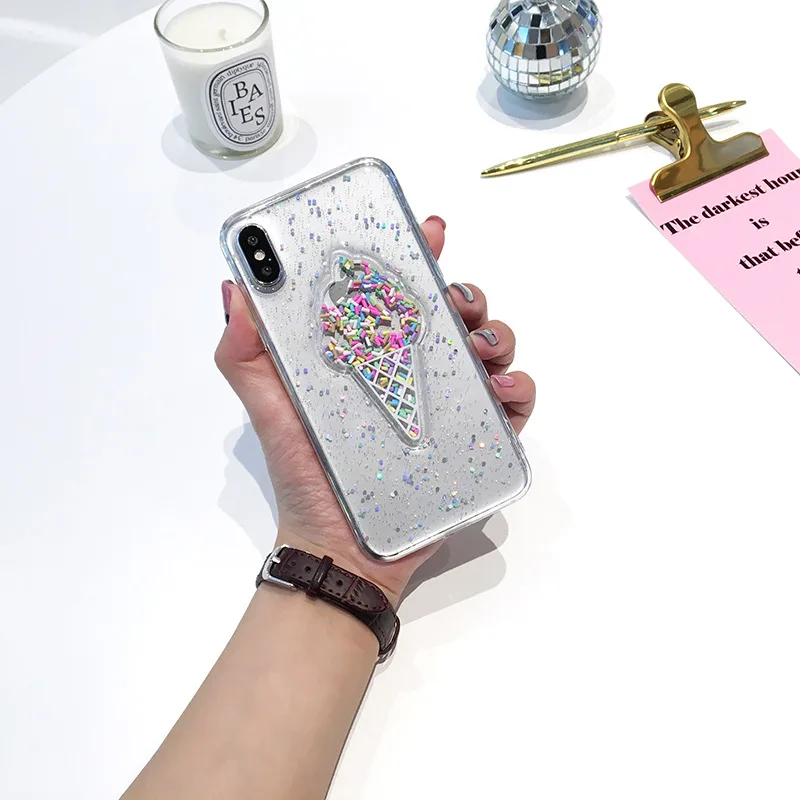 Jiban Новые блестящие 3D Мороженое Радуга Блёстки Телефон чехол для iPhone X 8 плюс Блеск