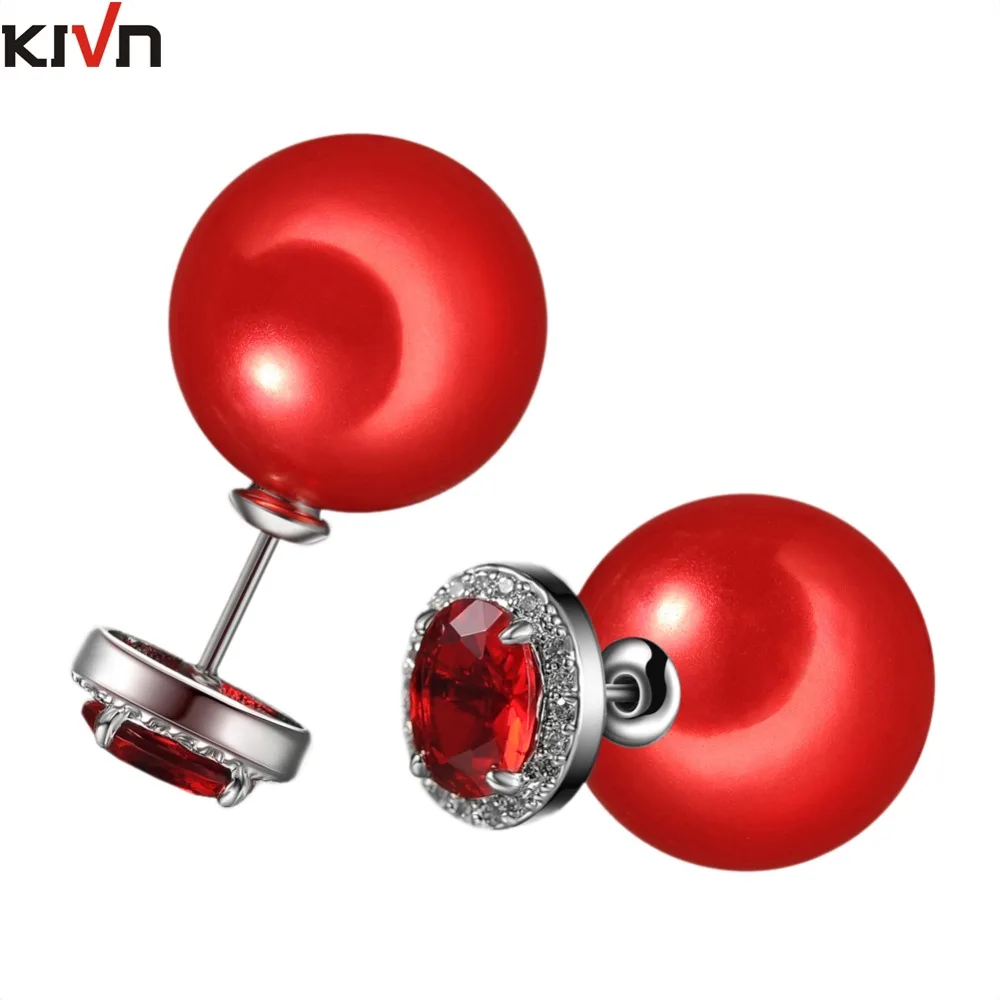 Серьги с двумя шариками KIVN двусторонние серьги фианитом для женщин и девочек