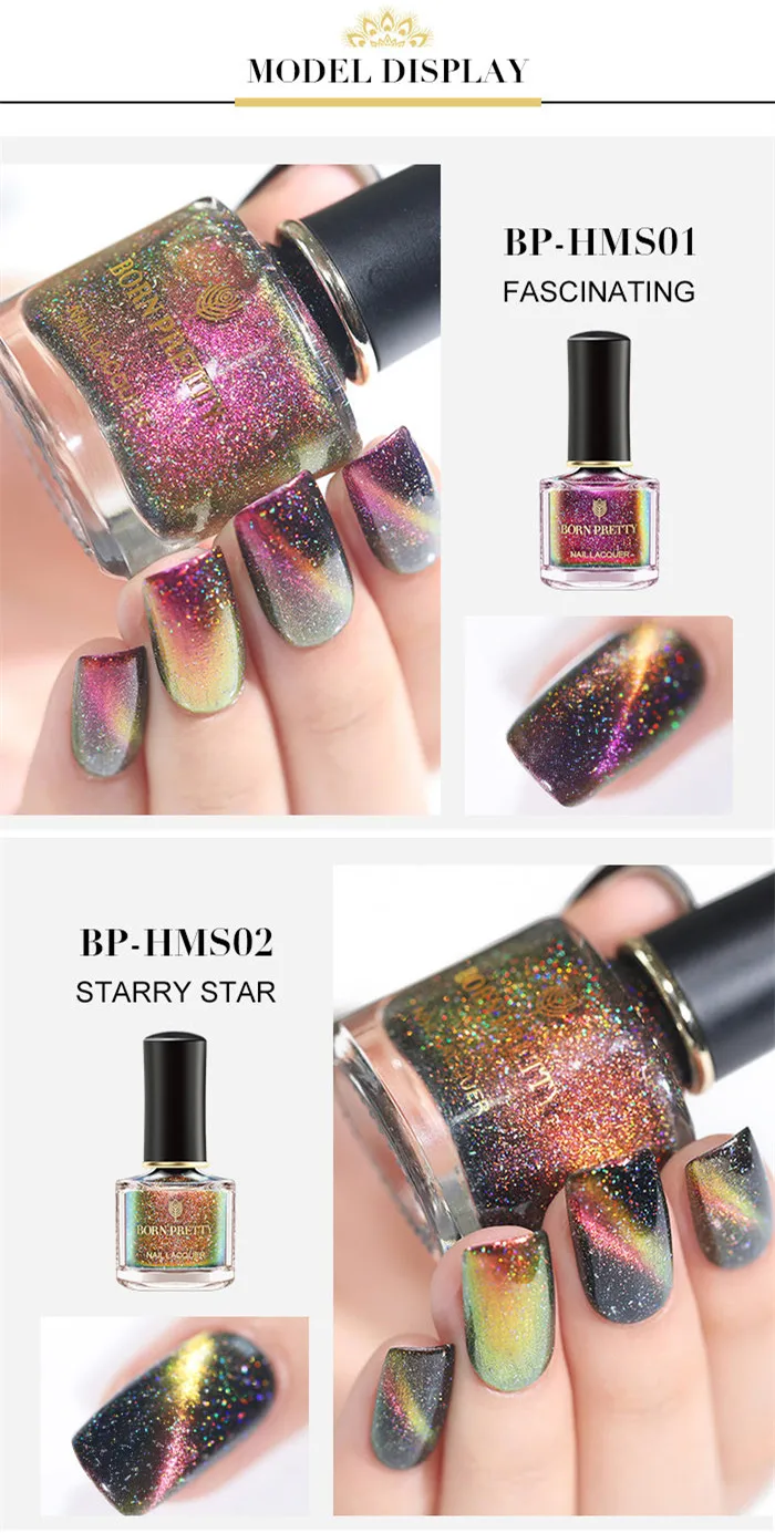 BORN PRETTY 2 шт. лак для ногтей с эффектом «кошачий глаз» набор голографический хамелеон 3D магнитный лак для ногтей магнитная палочка черная основа