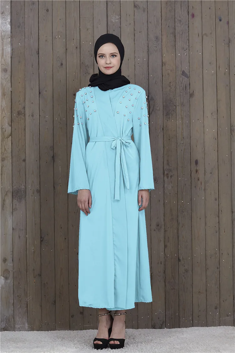 Для женщин Абаи мусульманская одежда для Дубай Костюмы жемчуг Бисер длинное