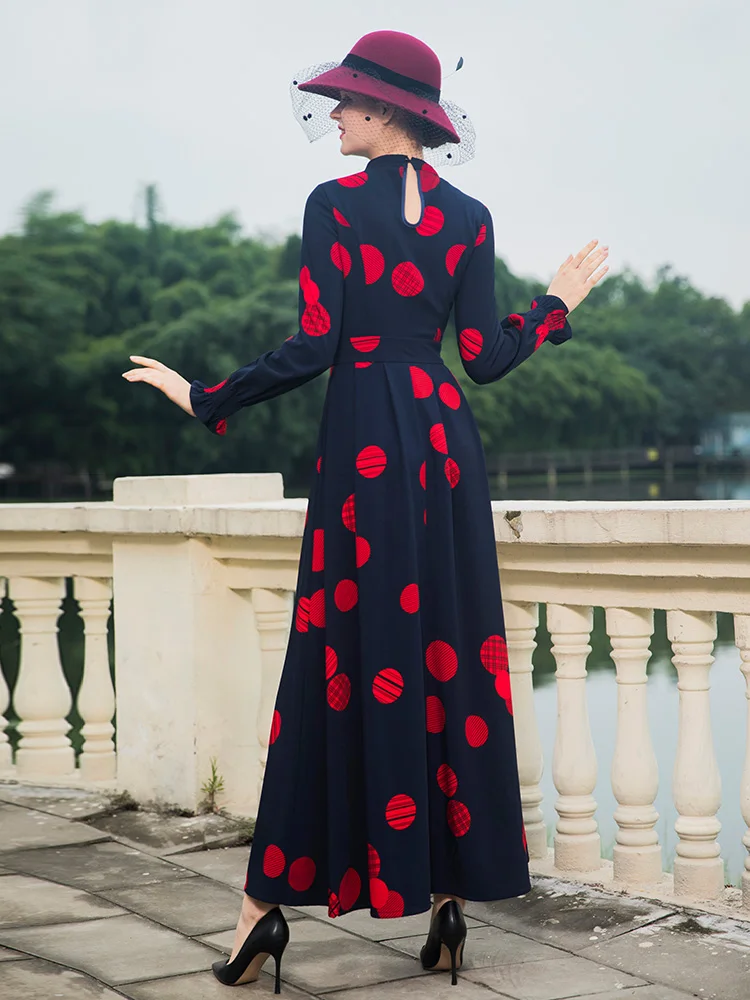 2018 одежда на новый год Вечерняя лодыжки Длина платье осеннее Тренч Осень горошек