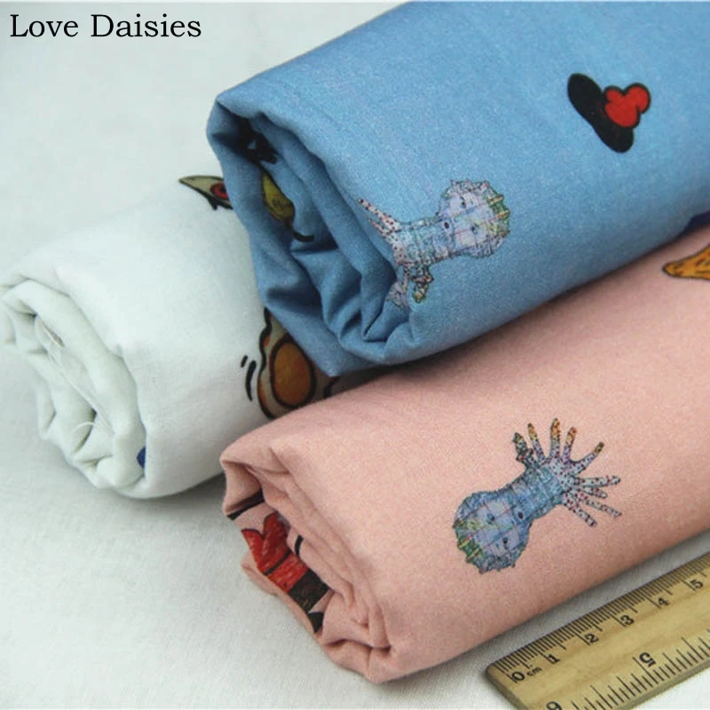 

Double Layer 100% Cotton WHTE BLUE PINK Cartoon Octopus Soft Fabric for DIY Summer Baby Kids Apparel Handwork Shirt Dress Tissue