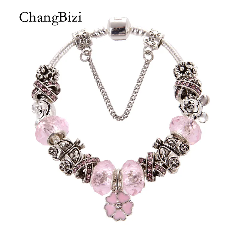 Женский браслет с подвеской в виде цветка кристаллами|Браслеты шармами| |