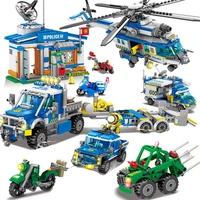 city police station building blocks city swat model block diy police helicopter figure bricks toys gifts