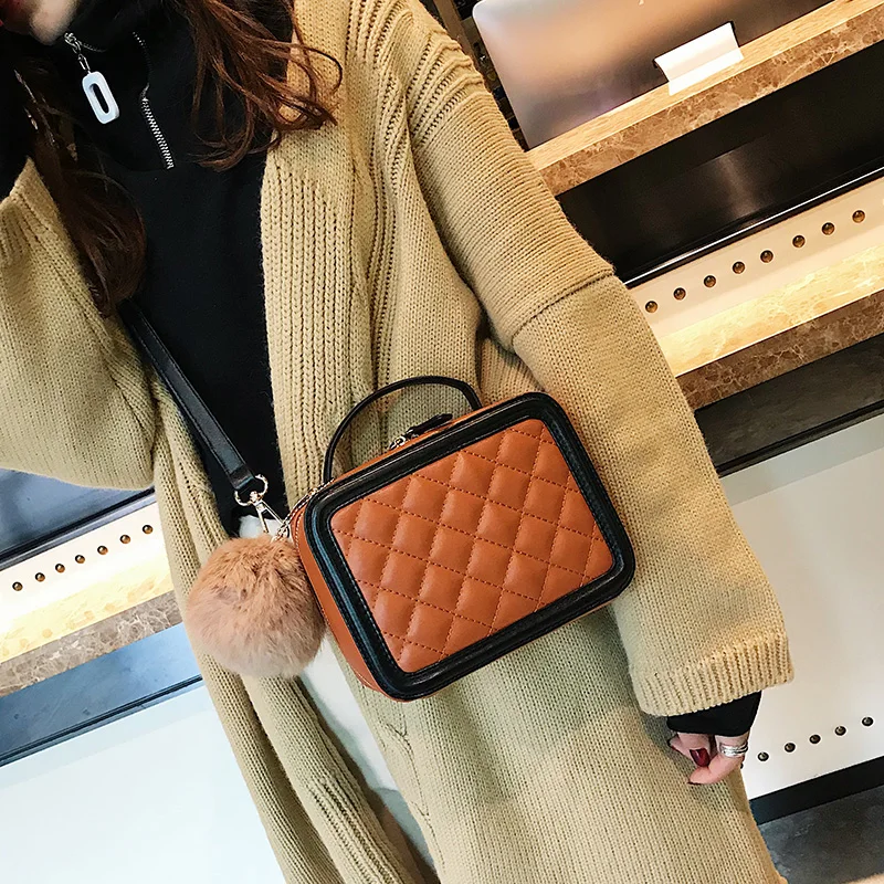 МОДА ромбические шить цвет меха мяч украшения коробки форма сумки женский сумка