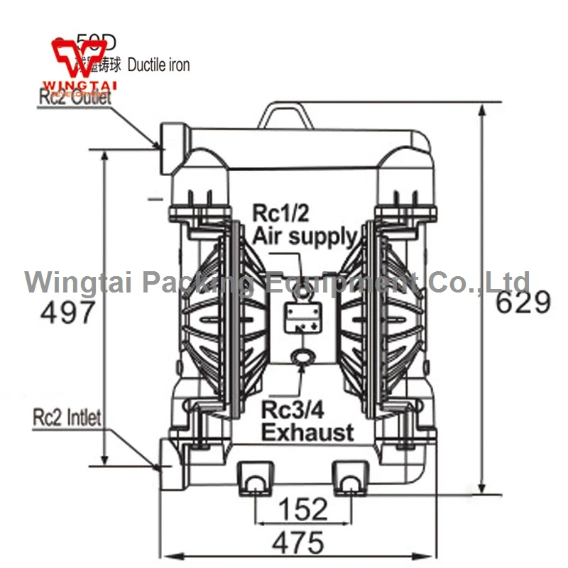 2 дюймовый PTFE двухсторонний воздушный мембранный насос Пневматический