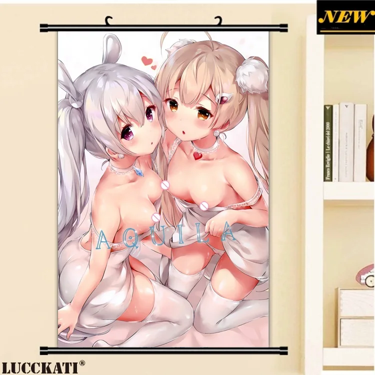 40X60 см Azur Лейн Bilan Hangxian голые соски без бюстгальтера сексуальные лоли мокрые камушки мультфильм аниме картина плакат прокрутки холст живопись - Цвет: A