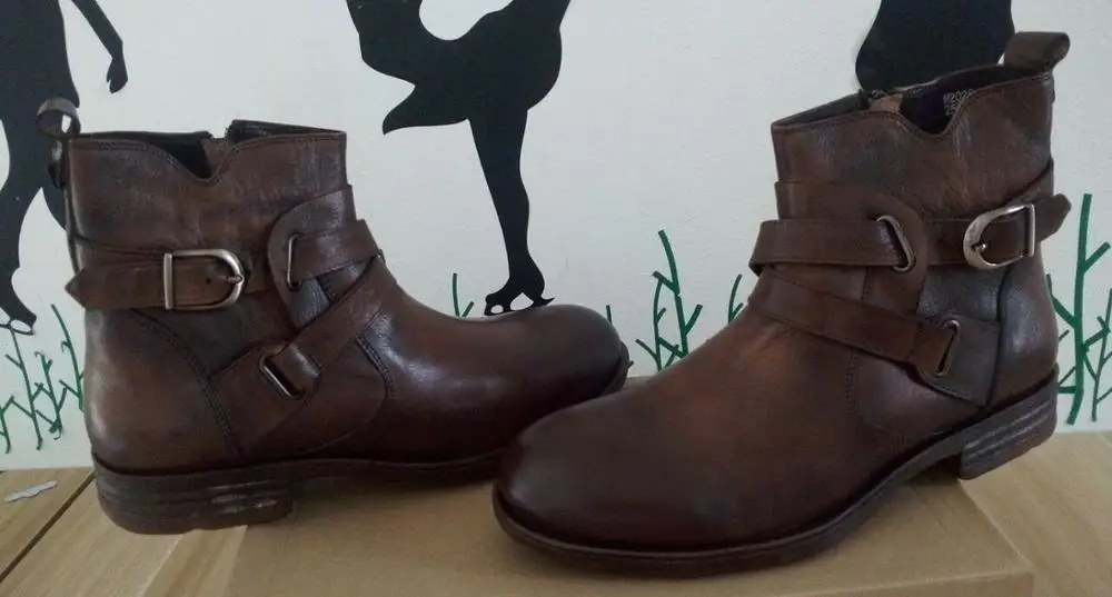 Модные Ботинки martin в европейском стиле с круглым носком кофейные/черные ботинки