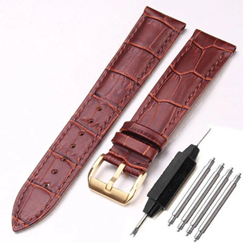Brown gold clasp Ремешки для наручных часов из натуральной воловьей кожи, прочные наручные часы для женщин и мужчин, ремешок черного и коричневого цвета, 18, 19, 20, 21, 22, 24 мм, ремешок, стальная пряжка - Цвет ремешка: Brown gold clasp