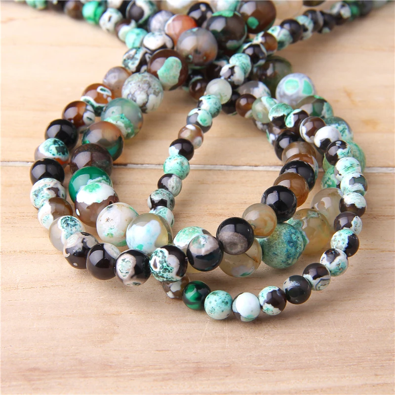 Натуральный зеленый огненные Агаты круглые бусины Свободные Spacer Бусины для