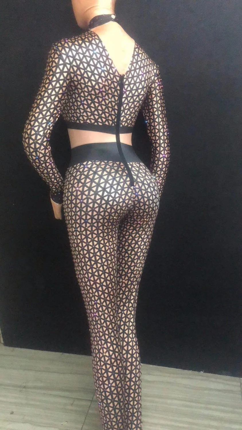 Сексуальные черные белые стразы комбинезон диджея женские для дня рождения