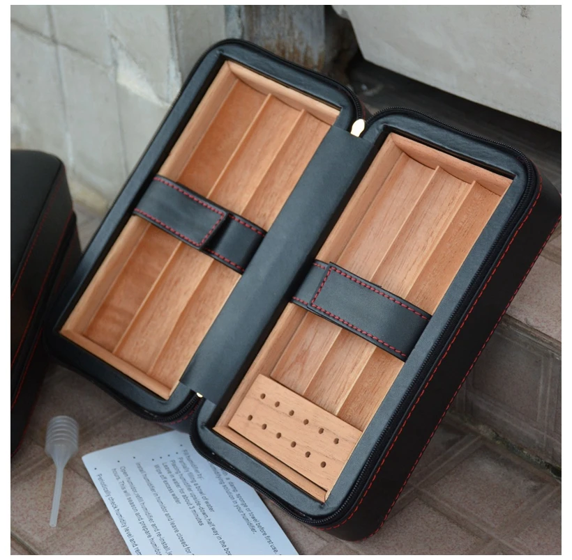COHIBA Дорожный Чехол для сигар черная кожа и дерево кедра с подкладкой коробка мини-хьюмидор для 6 сигар