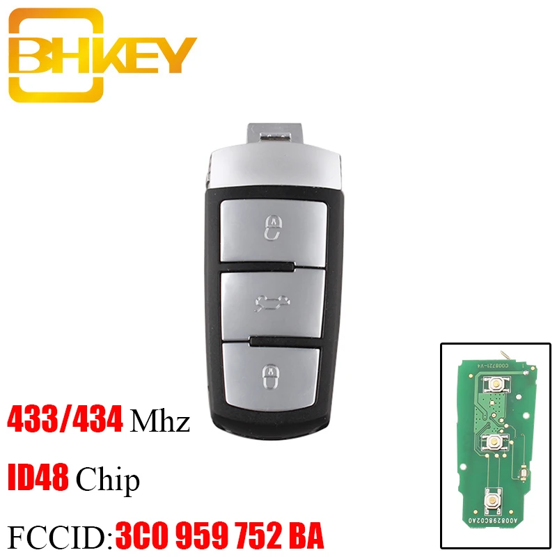 BHKEY умный дистанционный ключ брелок от машины с 3 кнопками для Volkswagen 3C0 959 752 BA 434 МГц