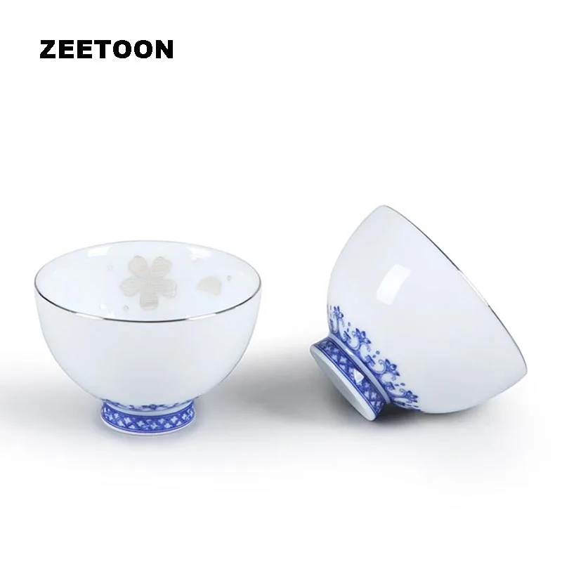 65 мл бутик синий и белый фарфор серебряная роспись Вишня керамическая чайная