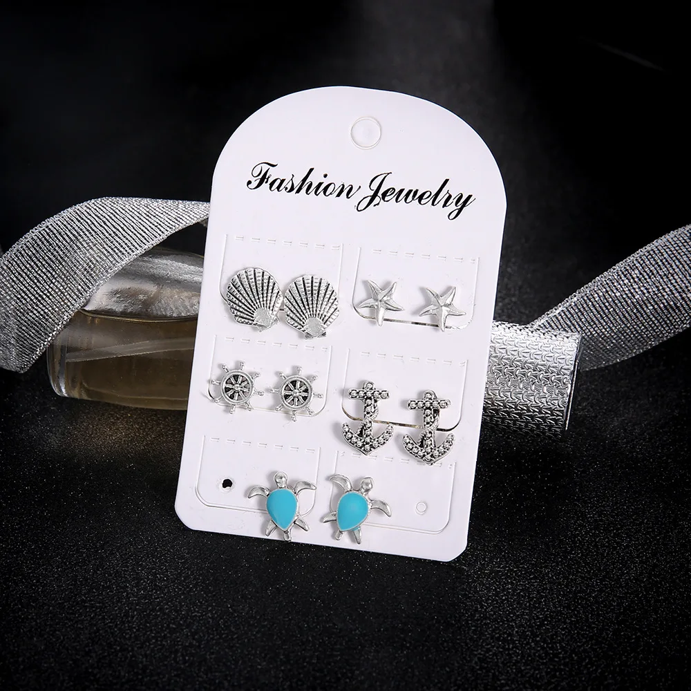 Круглые пляжные серьги с якорем и морем дизайном Черепаха серьги-гвоздики |