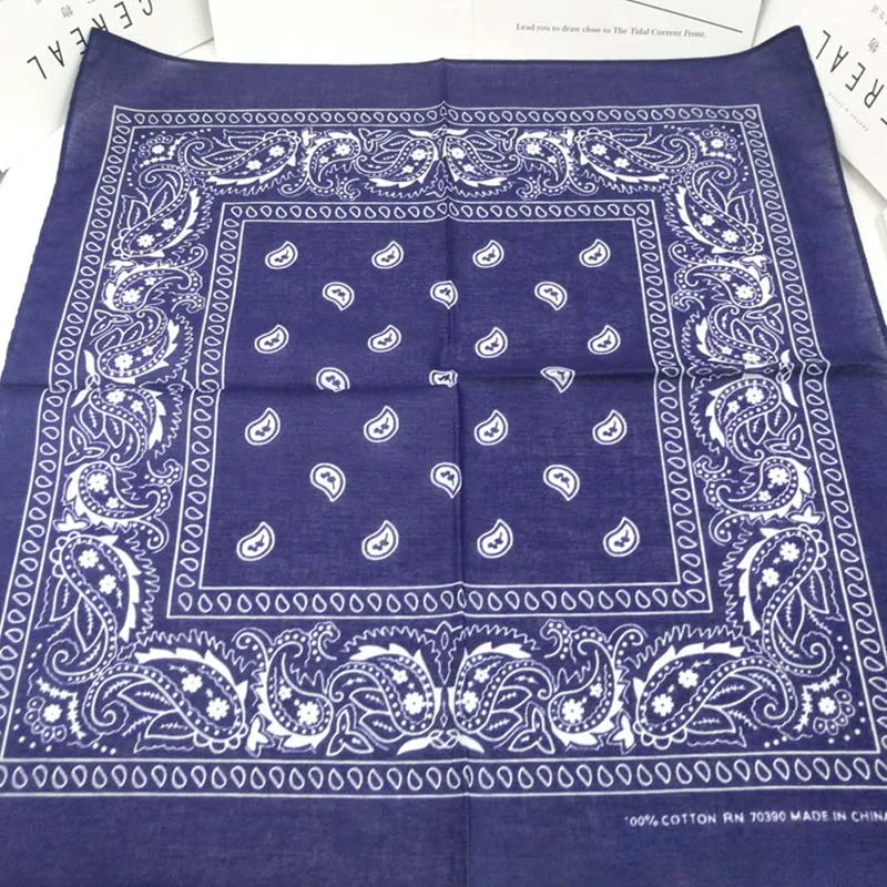 Navy blue Новинка,, хлопок, бандана, шарф 55 см* 55 см, черные, красные банданы с принтом пейсли для женщин/мужчин/мальчиков/девочек, повязка на голову - Цвет: Navy blue