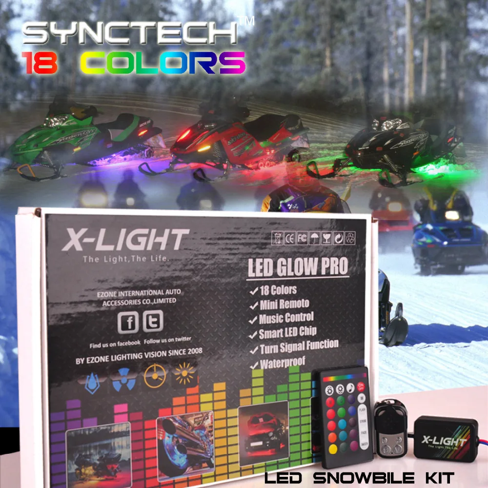 

X-LIGHT Wireless Remote 18 Color Changing Led Snowmobile Neon Glow Lighting Kit 10pc | Msuic Active | Brake Mode | Switch Cable