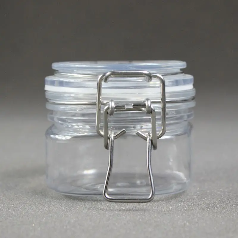 150ML Plastic Square Clip Top Storage Jar With Airtight Seal Lid Kitchen Food Container Tableware Preserving Cosmetic Cream Orga
