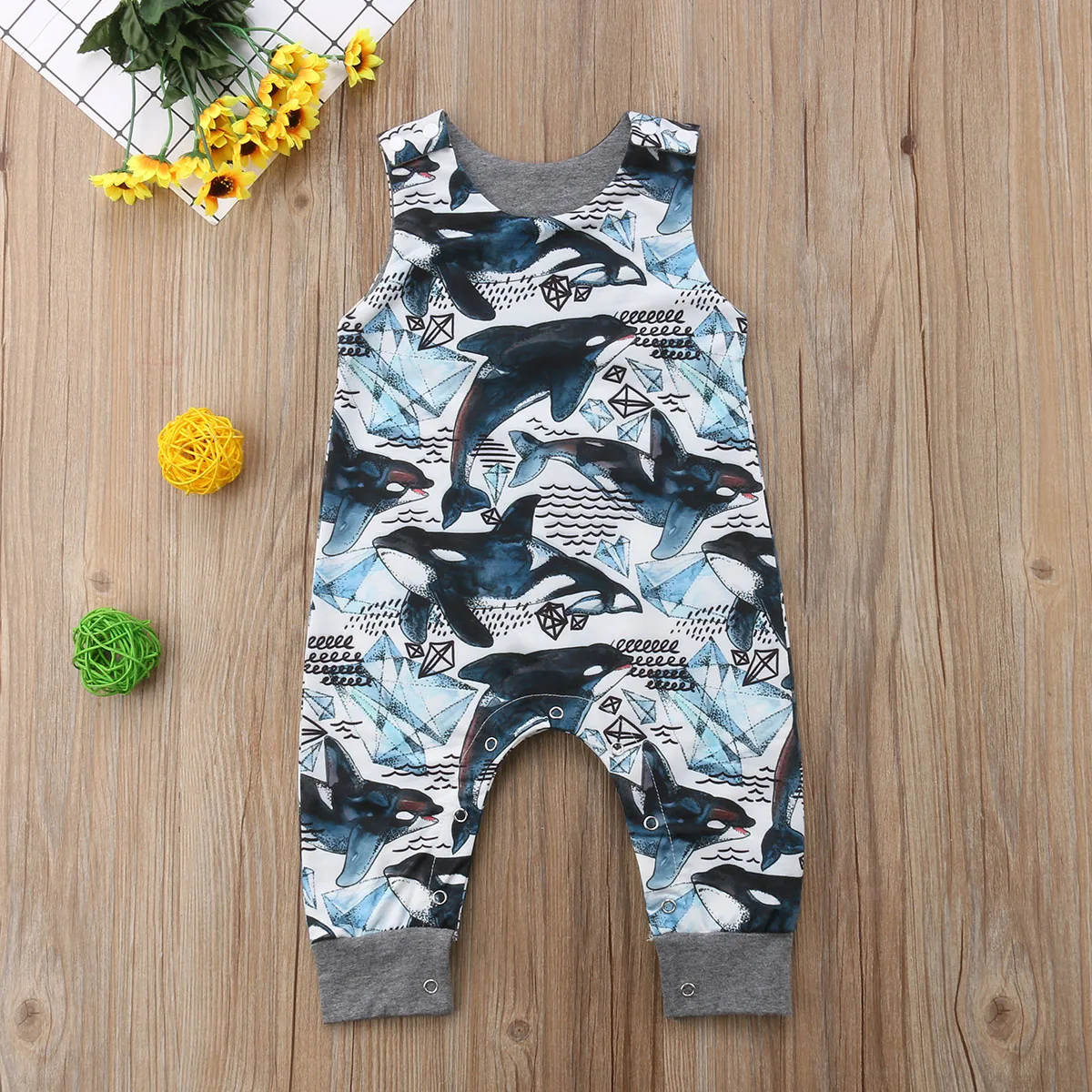 Sleeveless Kids Baby Boys Girls Dolphins Rompers Jumpsuit Playsuit Infant Newborn clothes | Детская одежда и обувь
