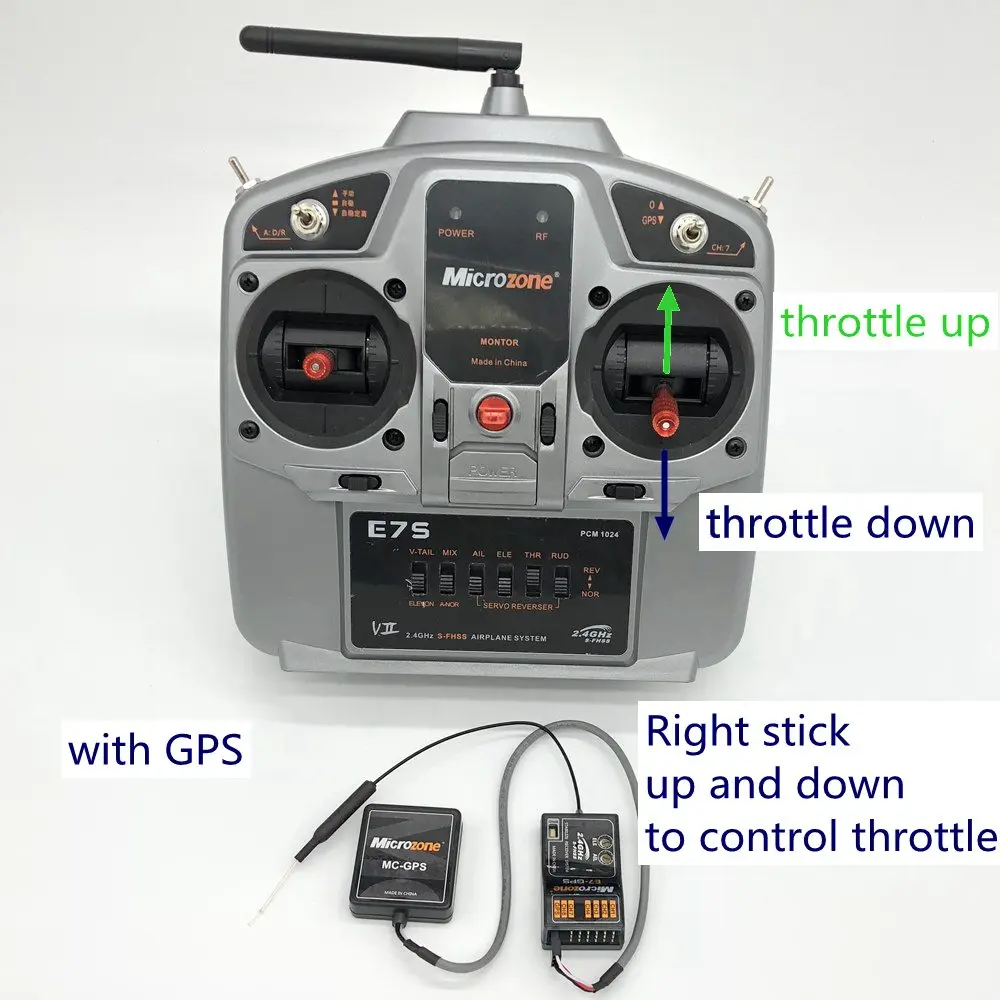 Mode 1 with GPS MC E7S 2,4 ГГц 7 канал Радио Управление со встроенным полета Управление; и дополнительный gps - Цвет: Mode 1 with GPS