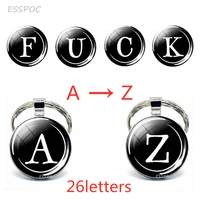 26 letters glass cabochon keychains letter bag car dome silvercolour round key chain ring accessories birthday gifts