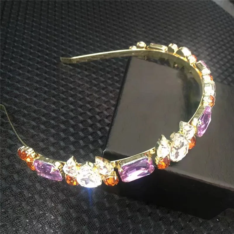 purple Новомодное очарование кристалл барокко Hairband простой тиара ажурный головной убор для женщин Свадебные аксессуары для волос ювелирные изделия вечерние подарок - Окраска металла: purple