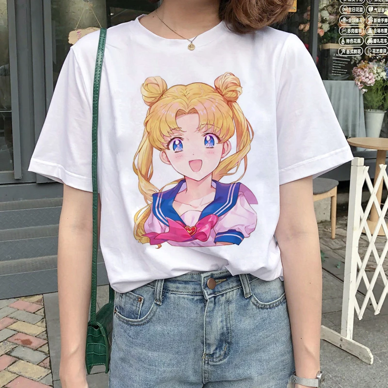 Kawaii Сейлор Мун футболка Женская Harajuku Ullzang мультяшная футболка 90s Милая футболка с принтом гранж корейский стиль футболки женские