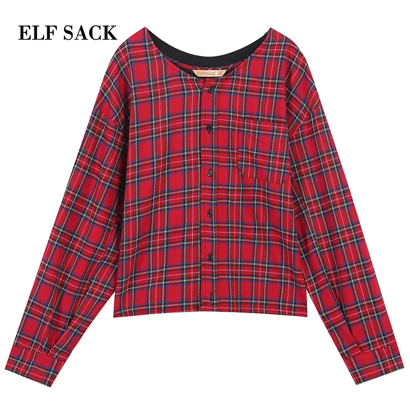 ELFSACK стильные женские рубашки хлопковая одежда с обеих сторон v образным вырезом