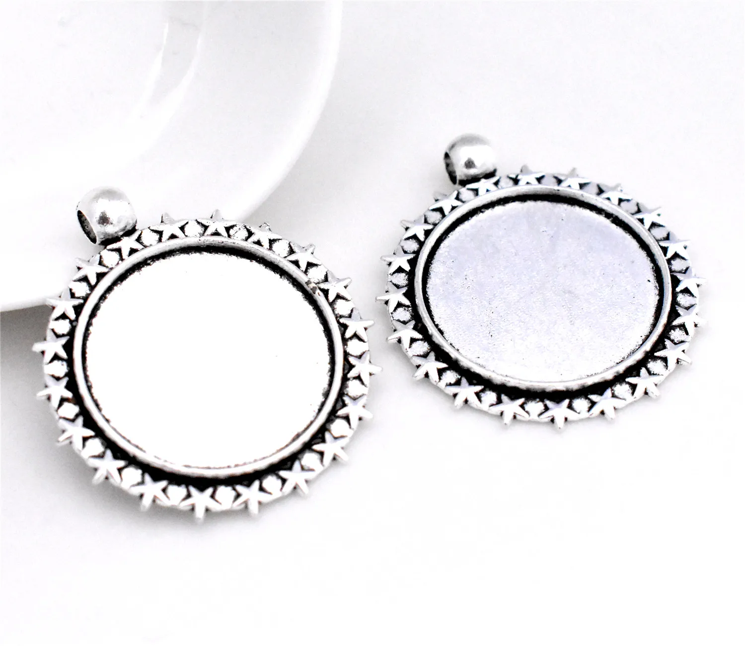

5pcs 25mm Inner Size Antique Silver Plated Star Style Cabochon Base Cameo Setting Charms Pendant-