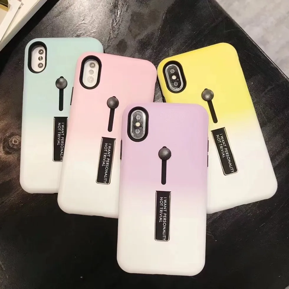Модный градиентный цветной чехол для iPhone X 6 S 7 8 Plus скрытый Держатель подставка