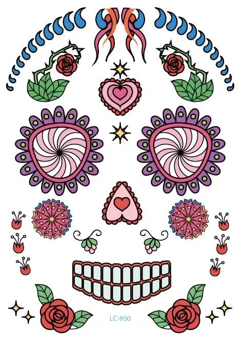 Временные татуировки на Хэллоуин лицо тату тыква лампа Череп летучая мышь цветок