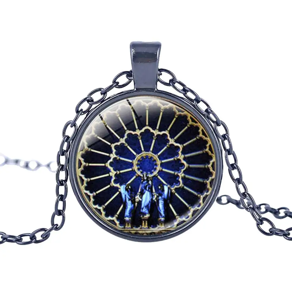 Витражное стекло с розовым окном Соборное ожерелье подвеской унисекс подарок