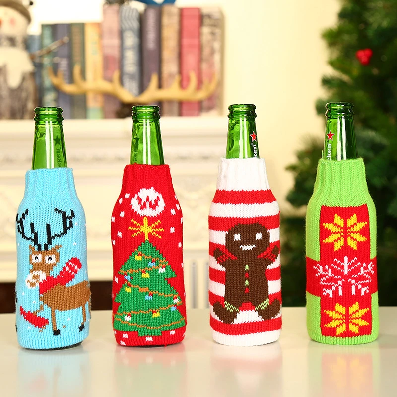 

New Cartoon Hotel Bar Knitted Wine Bottle Bag Christmas Decoration Party Supply