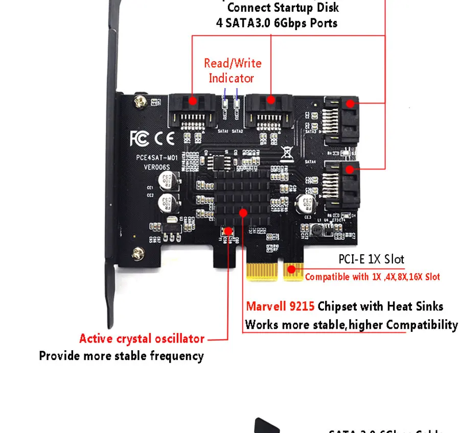 4 порта SATA 6 Гбит PCI Express контроллер карты PCI-e для SATA III адаптер/конвертер с теплоотвод плата адаптера расширения для ПК