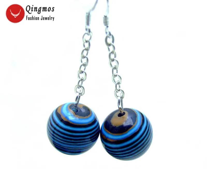 Серьги Qingmos с натуральным темно-зеленым агатом женские ювелирные изделия