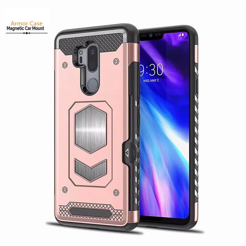 rose gold Защитный чехол для LG V50 V30 G6 G7 G8, Гибридный Жесткий ПК+ ТПУ, автомобильный Магнитный чехол на присоске, чехол на заднюю панель для LG Q6 Q8, прочный чехол со слотом для карт - Цвет: rose gold