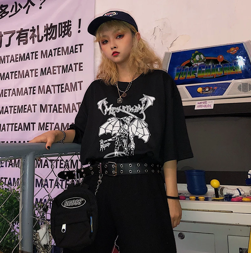 Женская футболка в стиле Харадзюку летняя повседневная свободная с коротким