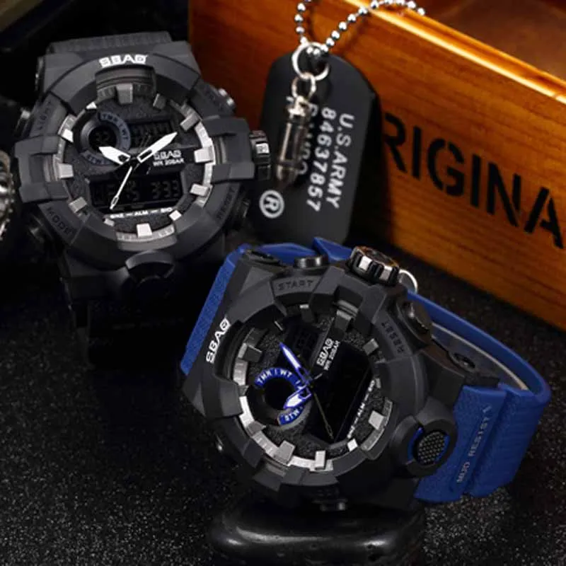 Мужские повседневные часы с двойным дисплеем спортивные водонепроницаемые