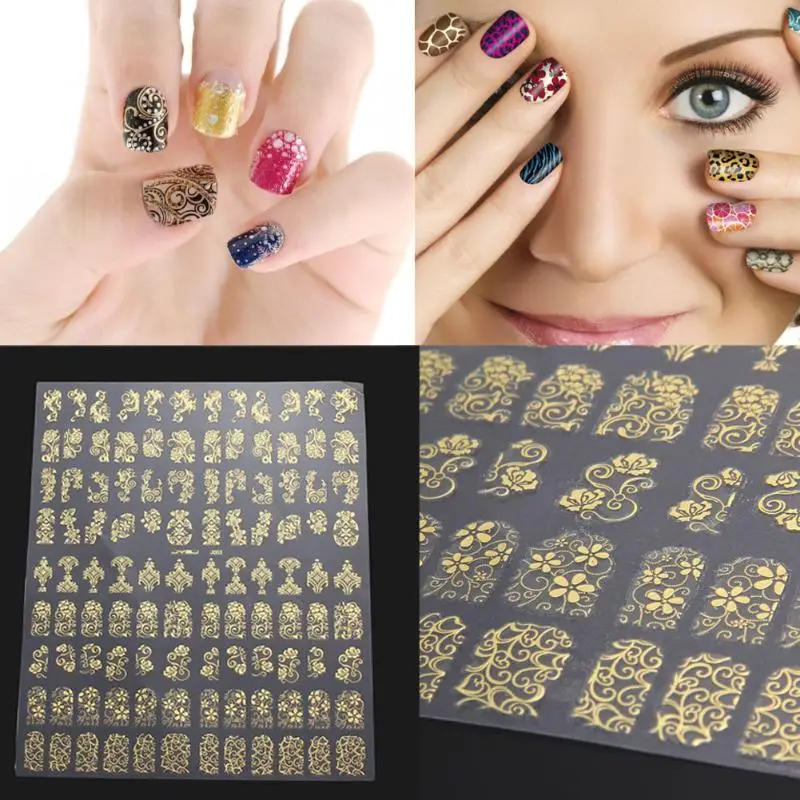 Gold 108 лист 3D DIY наклейки для ногтей Золотой Серебряный Розовый цветок дизайн наклейки для ногтей Наклейка Типсы для маникюра Дизайн Наклейка - Цвет: Gold