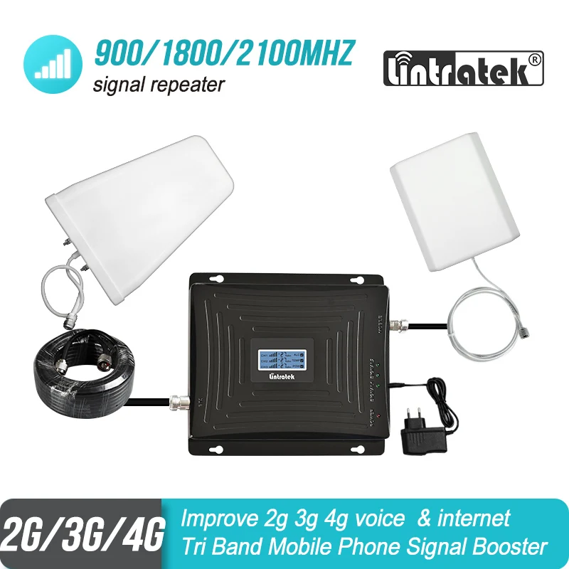 Трехдиапазонный ретранслятор Lintratek 2G 3G 4G 900 1800 2100 МГц сотовый телефон усилитель ALC