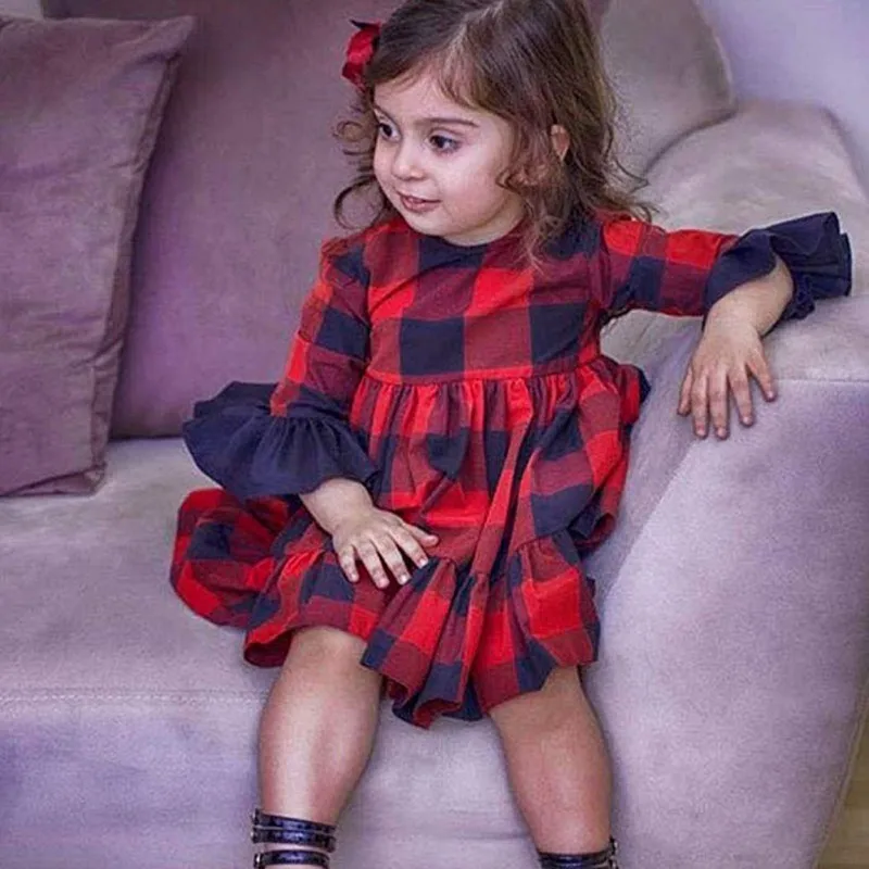 Red Girl Christmas Dress Holiday Party Baby Clothes Princess Plaid Fashion Xmas Kids For Girls | Детская одежда и обувь